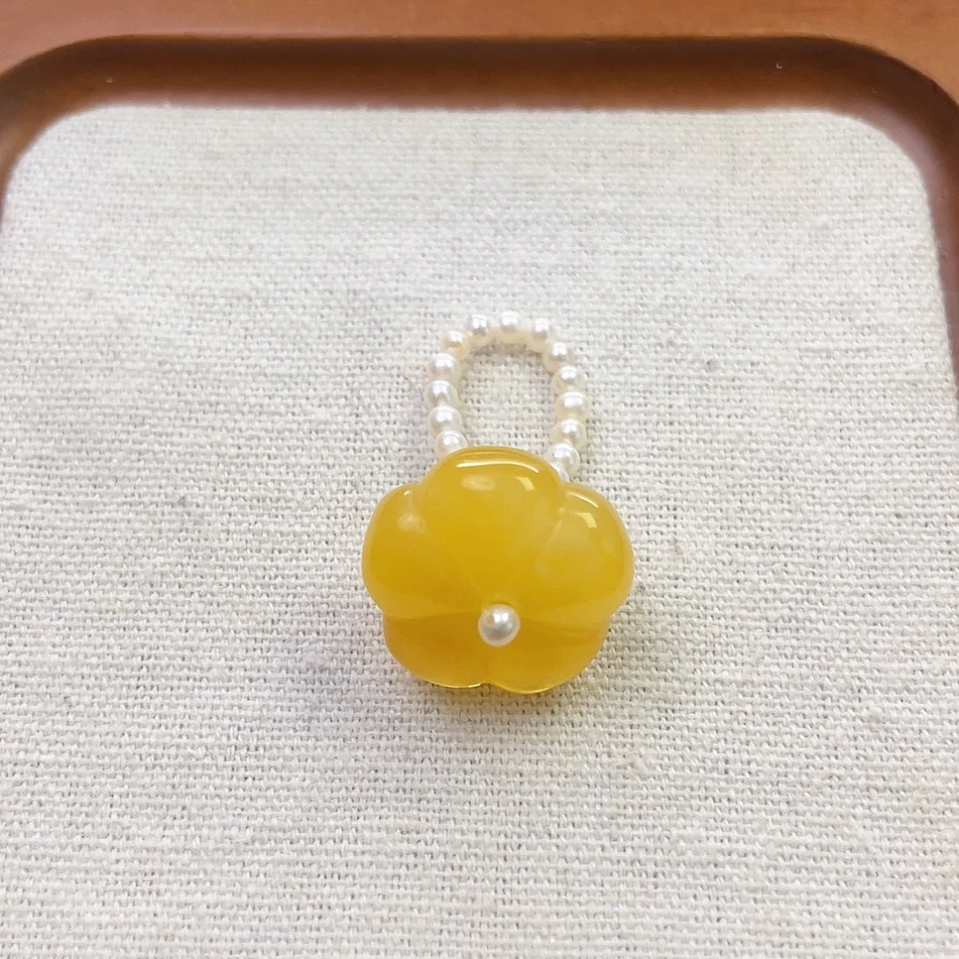 琥珀未镶嵌裸石花花戒指