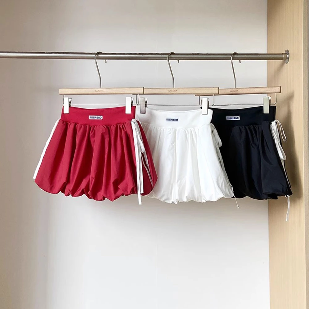 纯色云朵花苞短裙半裙女夏高腰显瘦个性南瓜蓬蓬休闲泡泡灯笼裙裤