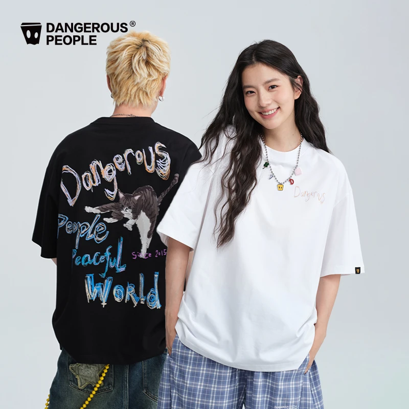 Dangerouspeople薛之谦dsp索罗娜手绘小猫T恤潮牌涂鸦短袖速干衣