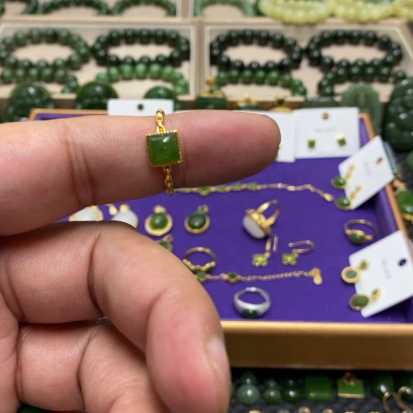 【闪购商品】和田玉（碧玉）戒指银S925镶嵌