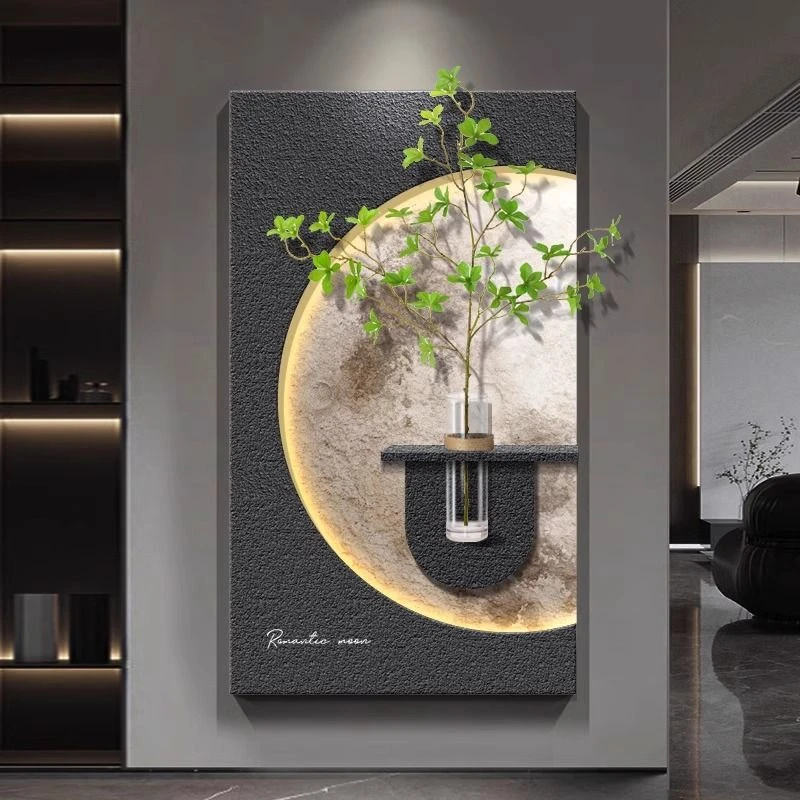 水培绿植入户门玄关装饰画立体砂岩走廊过道壁灯画客厅背景墙挂画