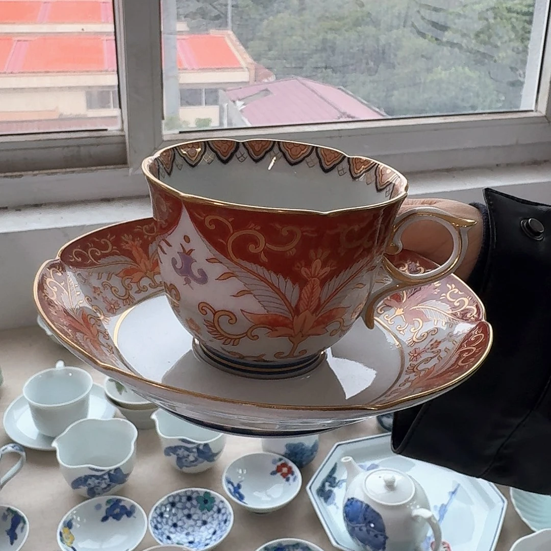 瓷片金彩凤凰咖啡杯碟