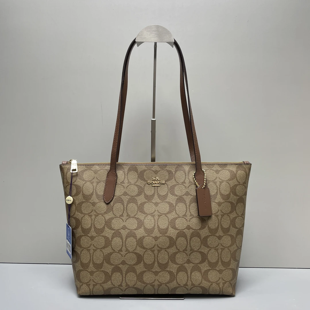 95新 COACH/蔻驰 小林/zip30棕老花托特包30*24*11cmB092407