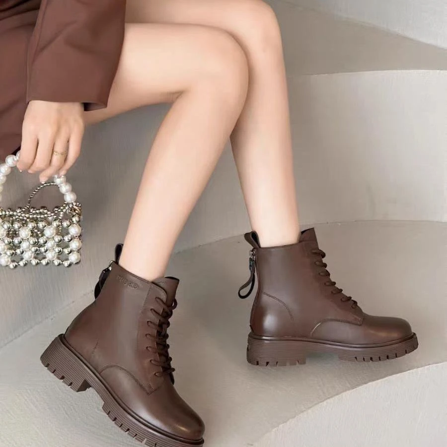 厚底马丁靴女秋冬季英伦风靴子女2024年新款小个子女靴潮165-1