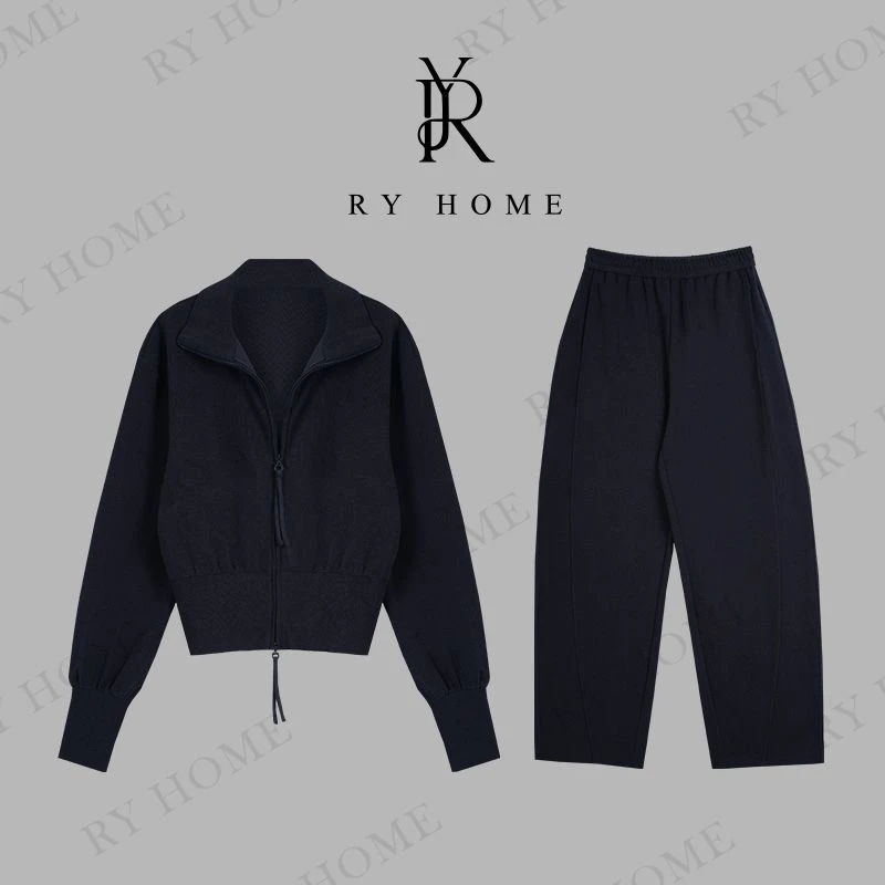 【容雨RYHOME】立领开衫休闲卫衣卫裤运动套装253ST1362