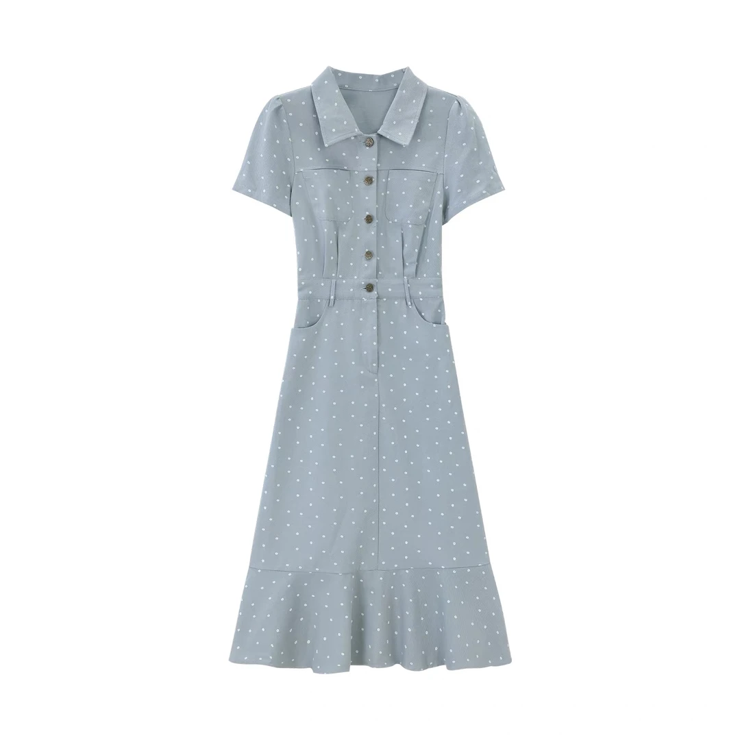 【品牌撤柜款ZB】法式波点连衣裙女夏季衬衫裙长裙子QJD00377