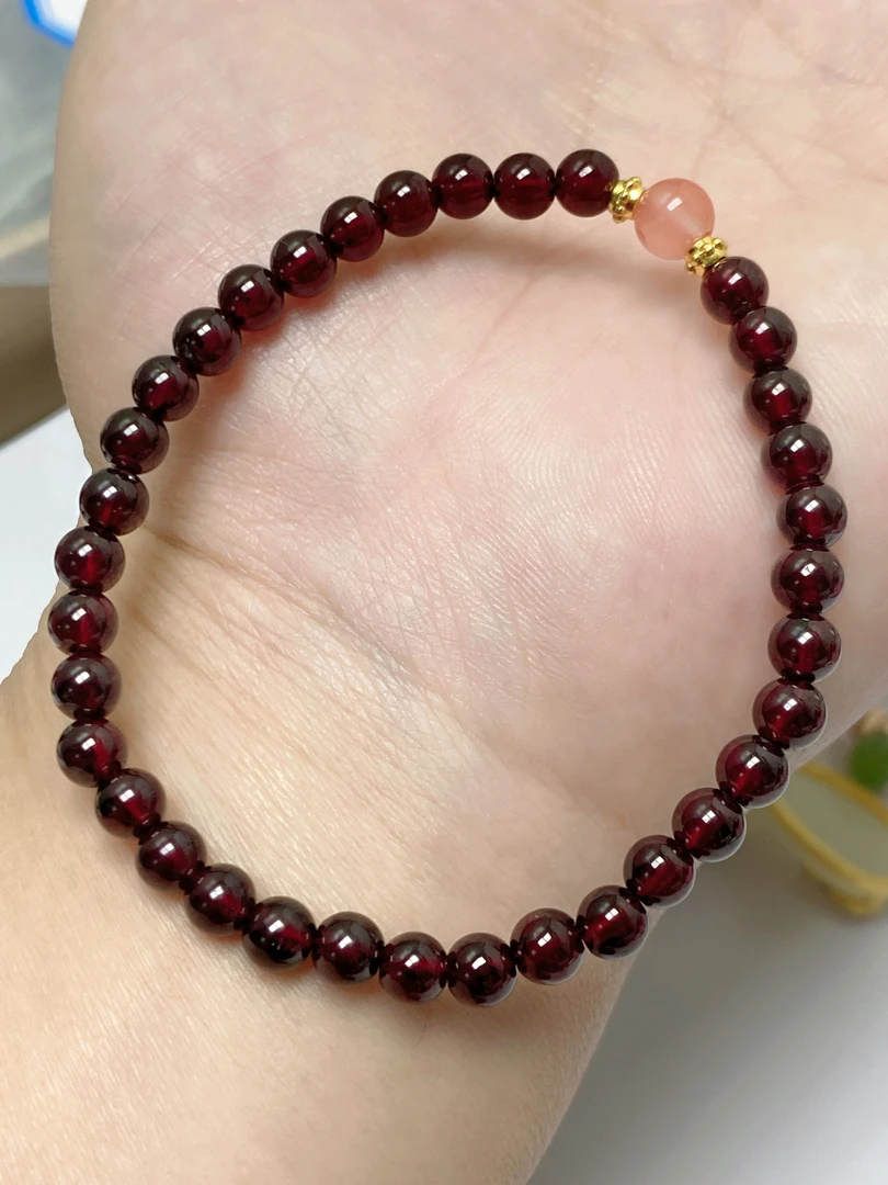 天然石榴石酒红爱情手链手串百搭手链5mm