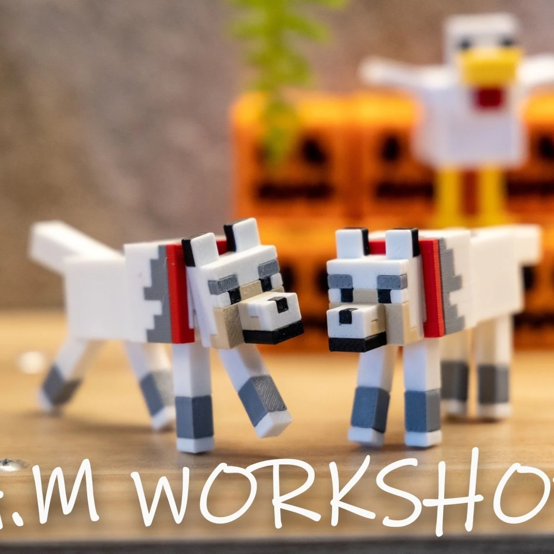 Minecraft我的世界狼狗可动冰箱贴钥匙扣3d打印周边桌面摆件宠物