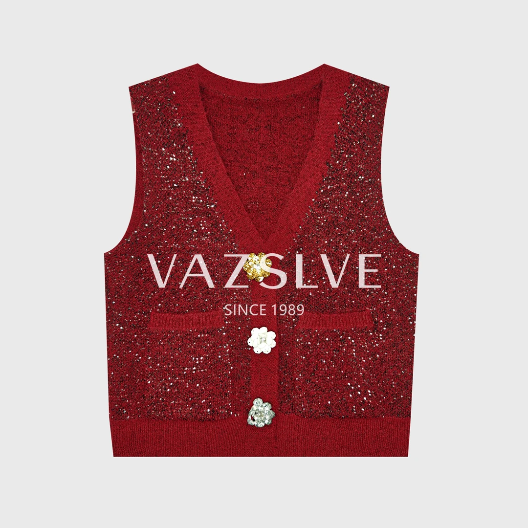 【VAZSLVE/全新奢品】捡漏秋冬重工烫钻气质满天星保暖马甲MJ2201