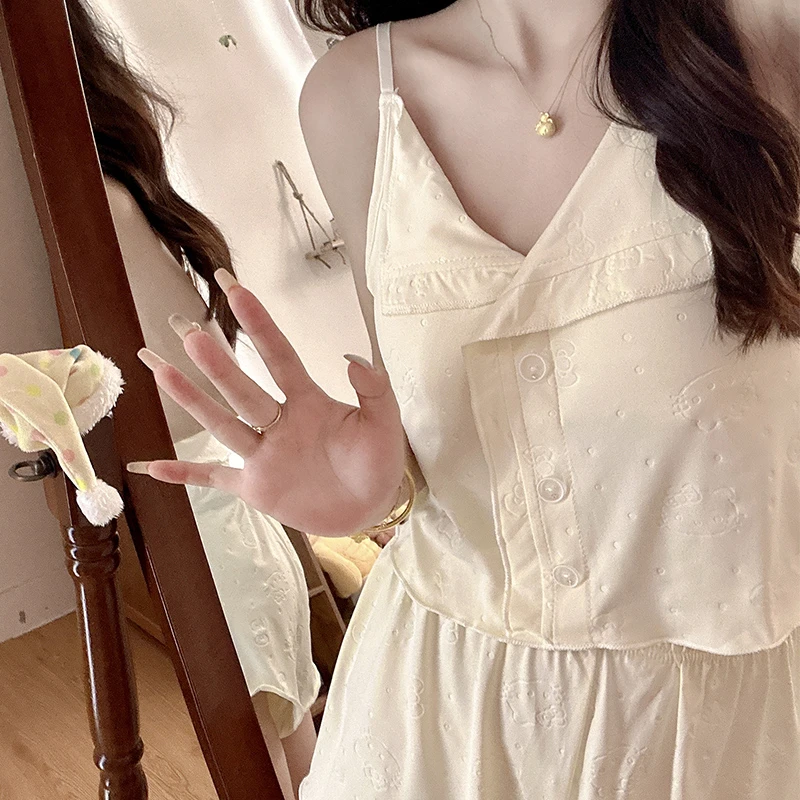 可可蛋奶带胸垫一体吊带短裤睡衣少女款夏季可外穿两件套装家居服