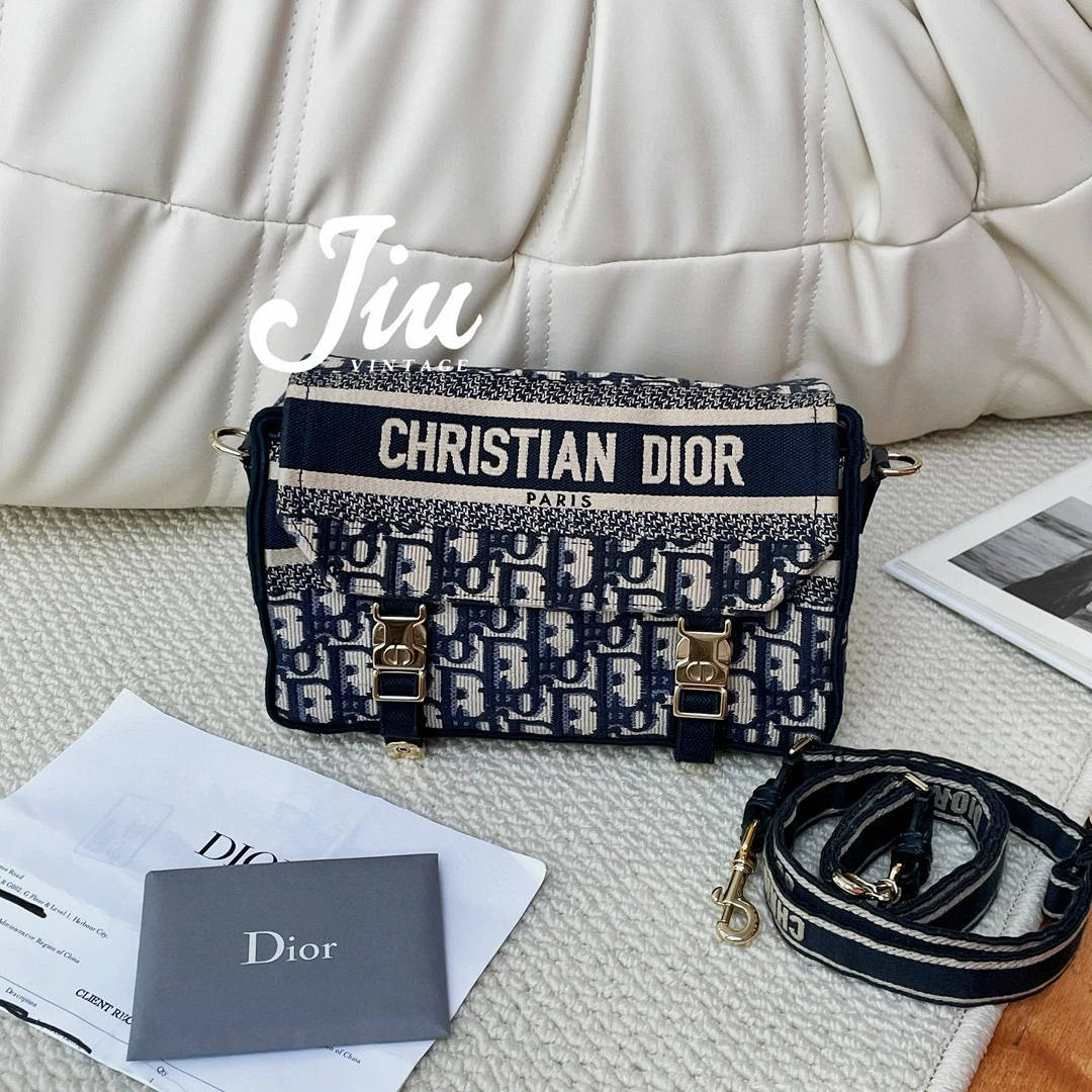 99新 DIOR/迪奥 深蓝色camp邮差包小号22编码 票身份卡 CG14-0179