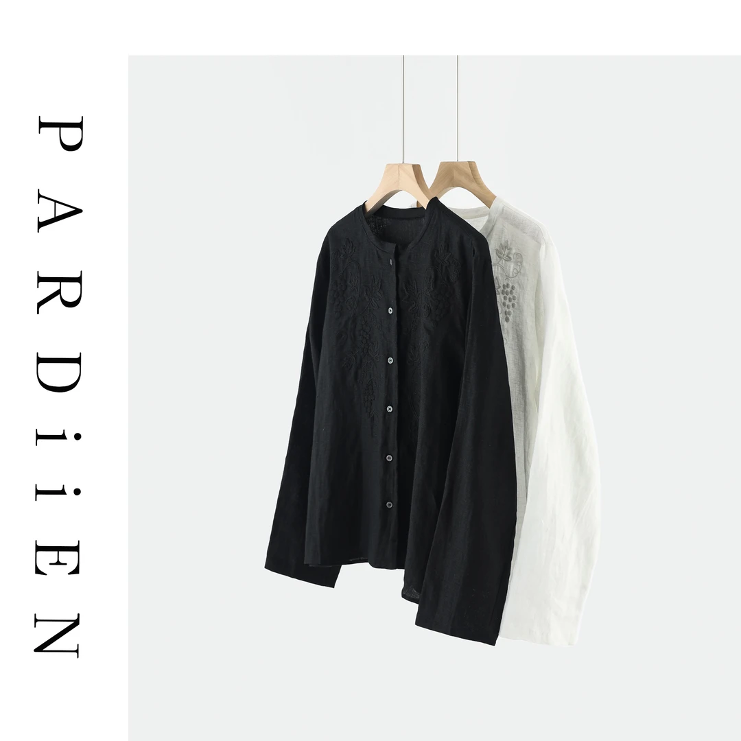 【北总严选】帕迪恩亚麻刺绣长袖圆领衬衫7521