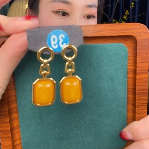 蜜蜡耳饰银S925镶嵌耳吊