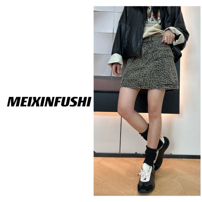 【Mei Xin】豹纹牛仔短裙/5203/D