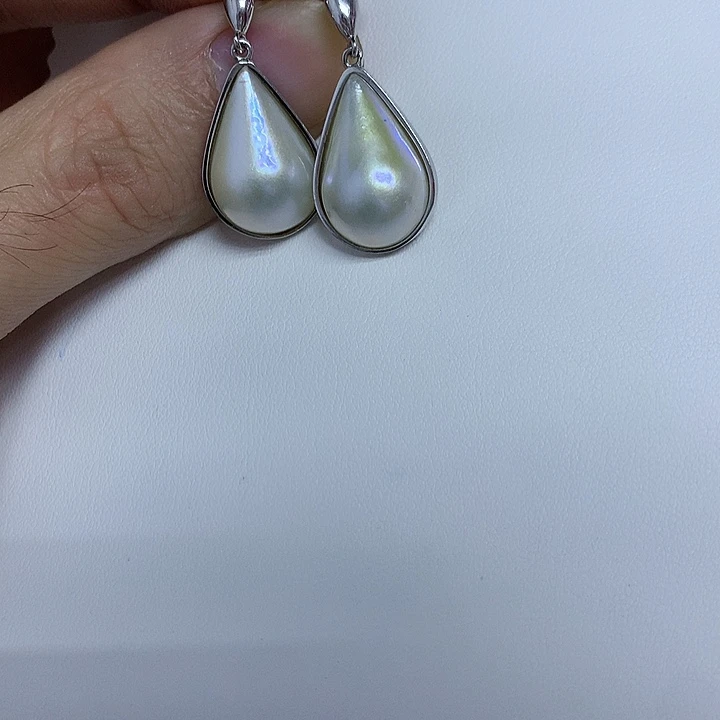 银S925镶嵌耳饰拼合珍珠（马贝珠）12-13