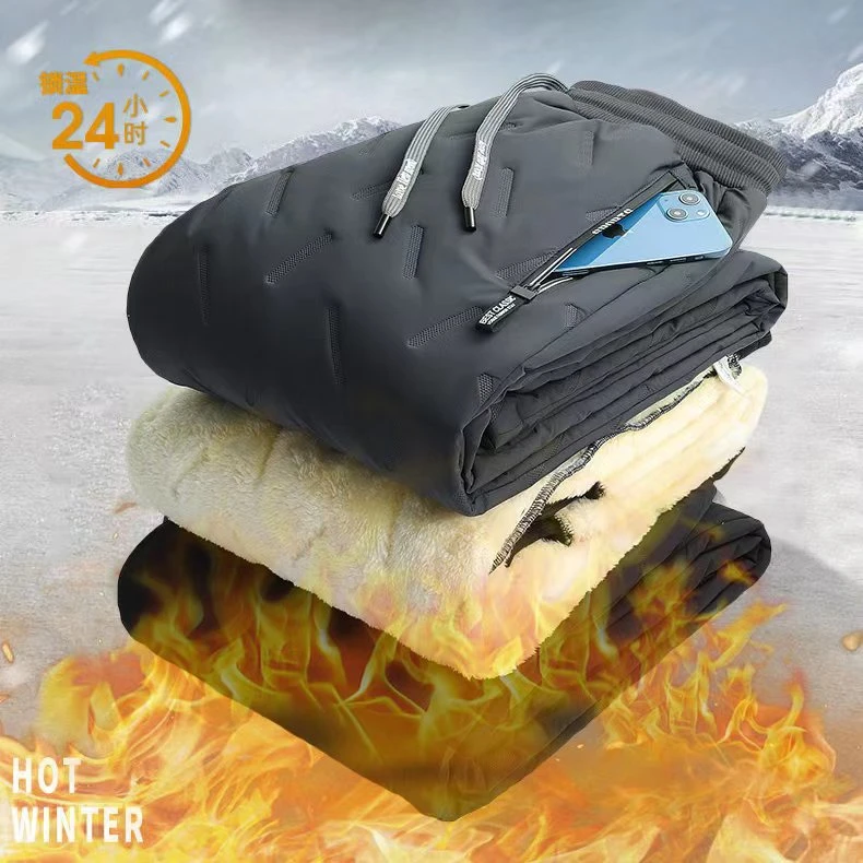 [加大三层加厚]大码中老年休闲宽松防寒御寒防风防水加绒羊羔绒裤