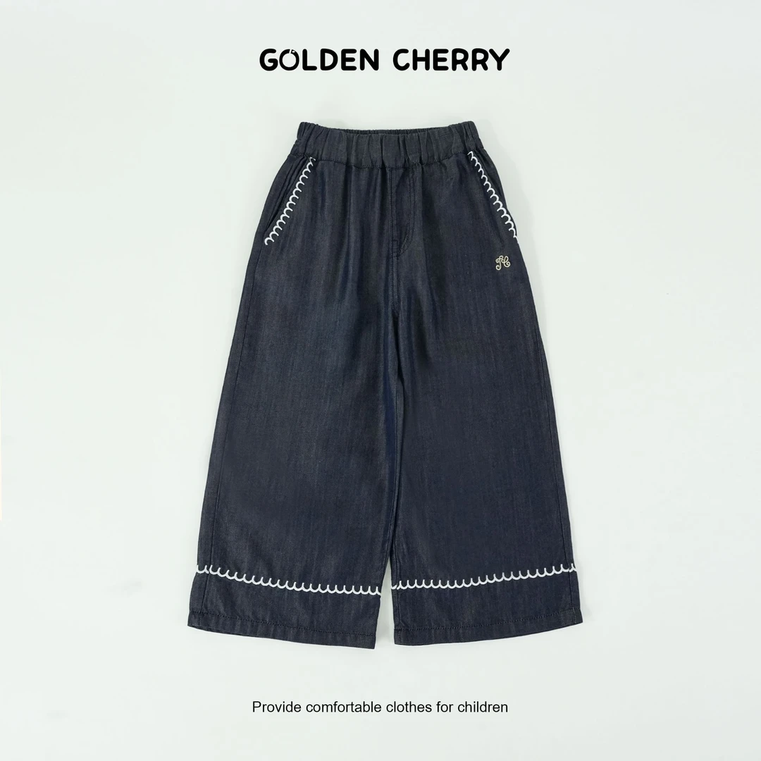 【金樱桃Golden cherry】小童丹宁色波浪刺绣洋气休闲裤285229