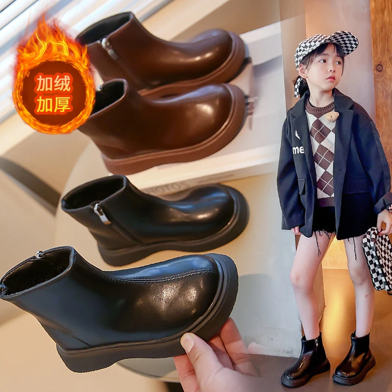 女童靴子2025秋冬季新款儿童马丁靴短靴宝宝皮靴加绒小女孩二棉鞋