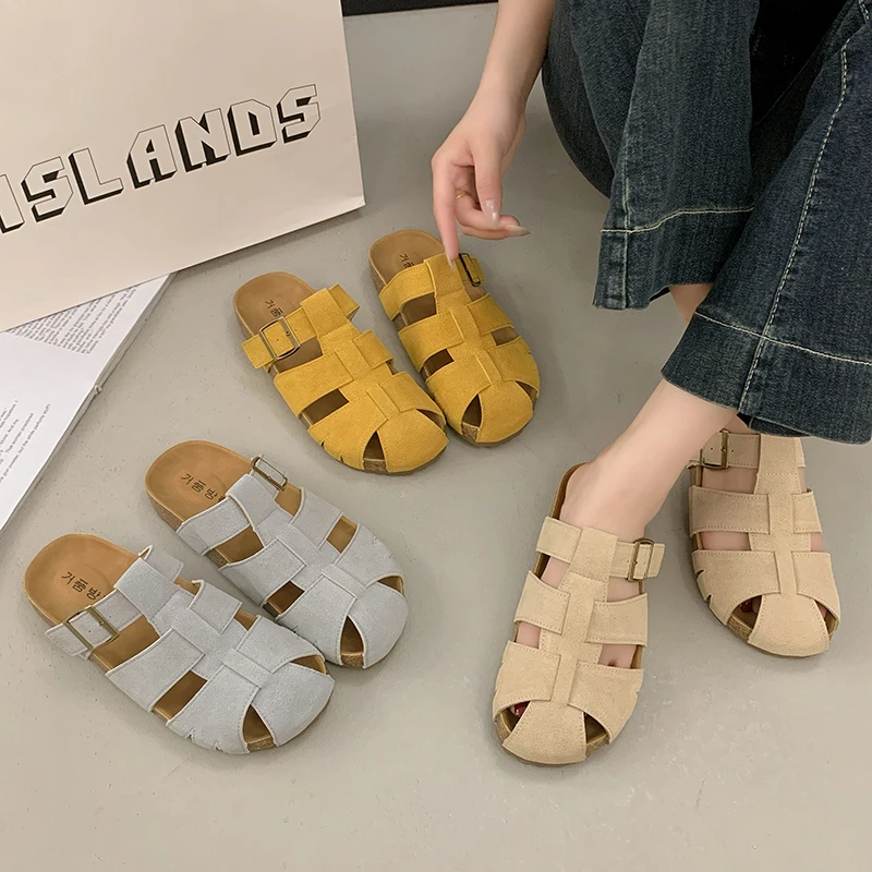 低跟包头镂空休闲风学院风洞洞鞋包头拖网红防滑休闲凉拖凉鞋夏季