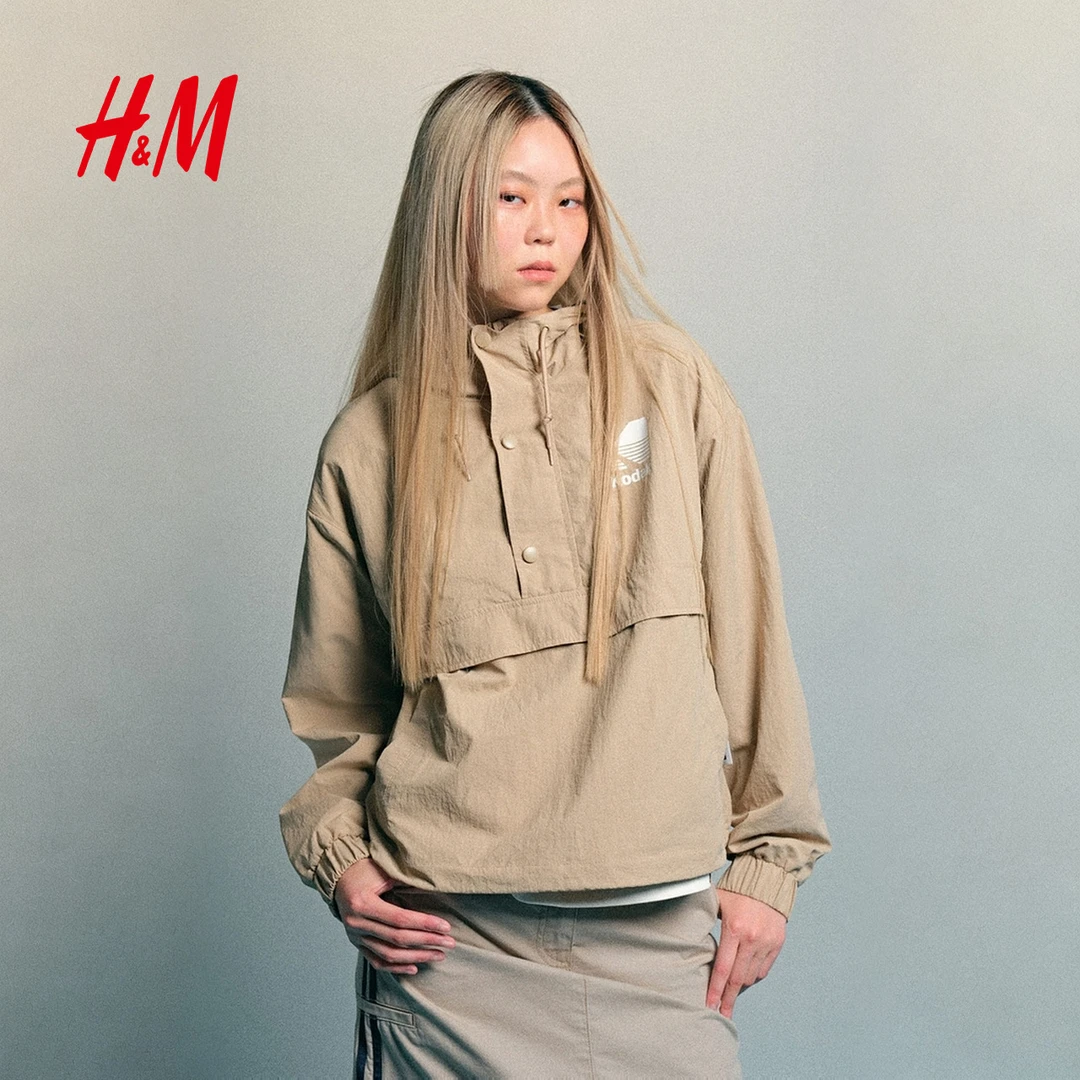 HM女装风衣2025年秋季新款时尚印花图案防风衣1312244