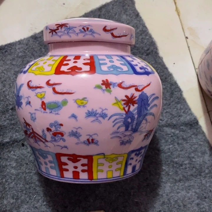 摆件陶红稀土斗彩鸡天字罐
