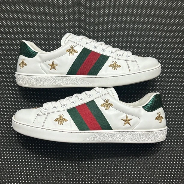 95新 GUCCI/古驰 41码 26.5cm 白色 小蜜蜂 满印 板鞋