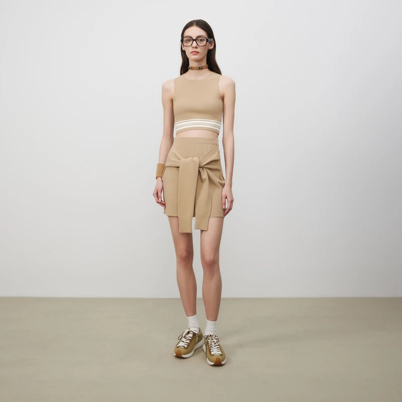 【达人专属】lostinecho春夏手工时尚撞色紧身针织短背心半身裙短裙