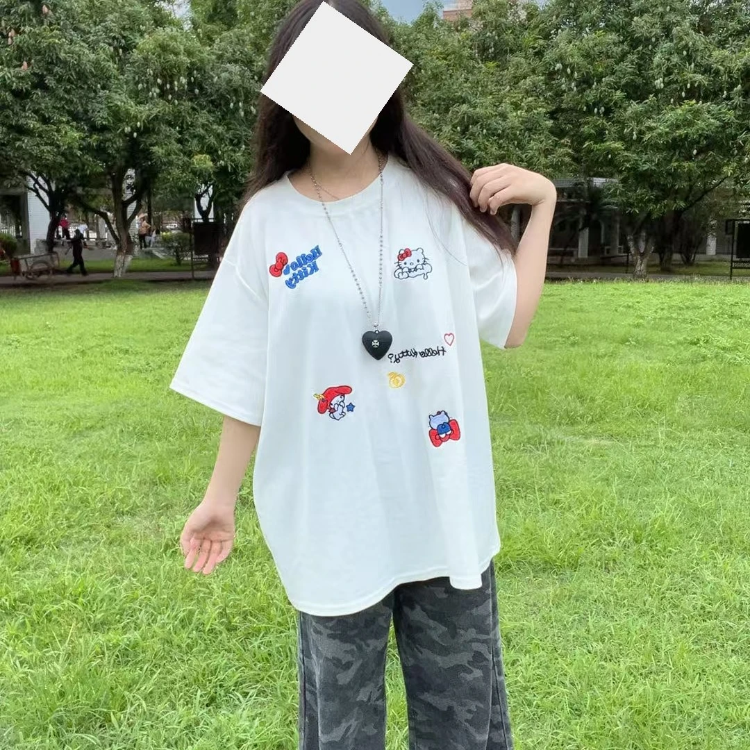 哈喽KittyINS刺绣短袖圆领T恤百搭重工夏季