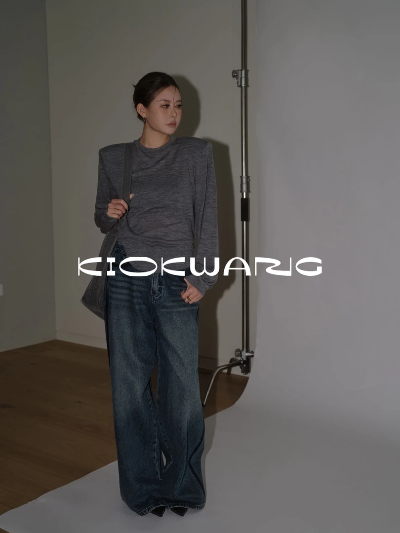 KIOKWANG//人手必备 100%羊毛小众垫肩宽松圆领长袖上衣新款