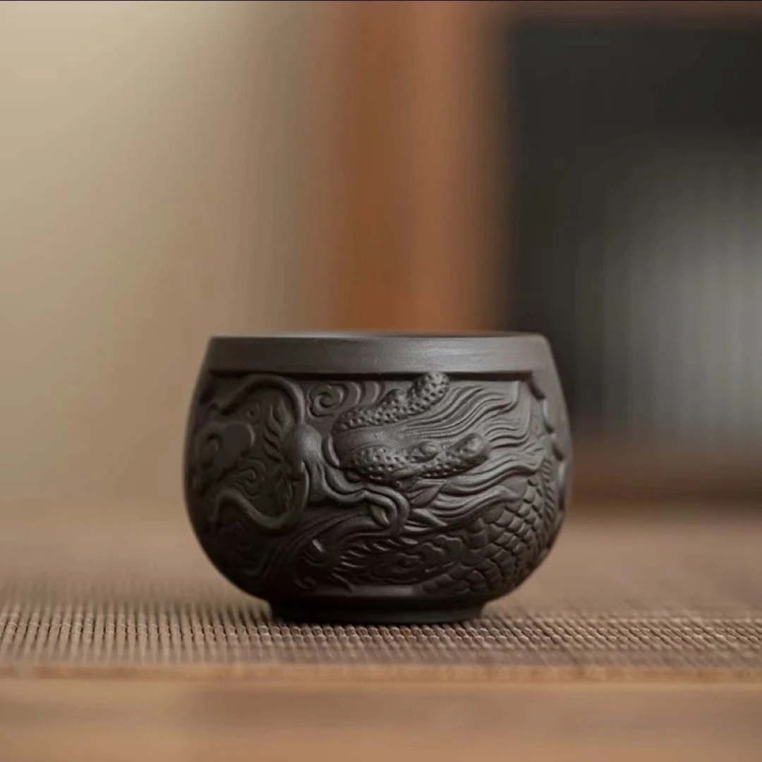 高档紫砂祥龙主人杯品茗杯陶瓷功夫茶具家用办公室泡茶盏单杯批发