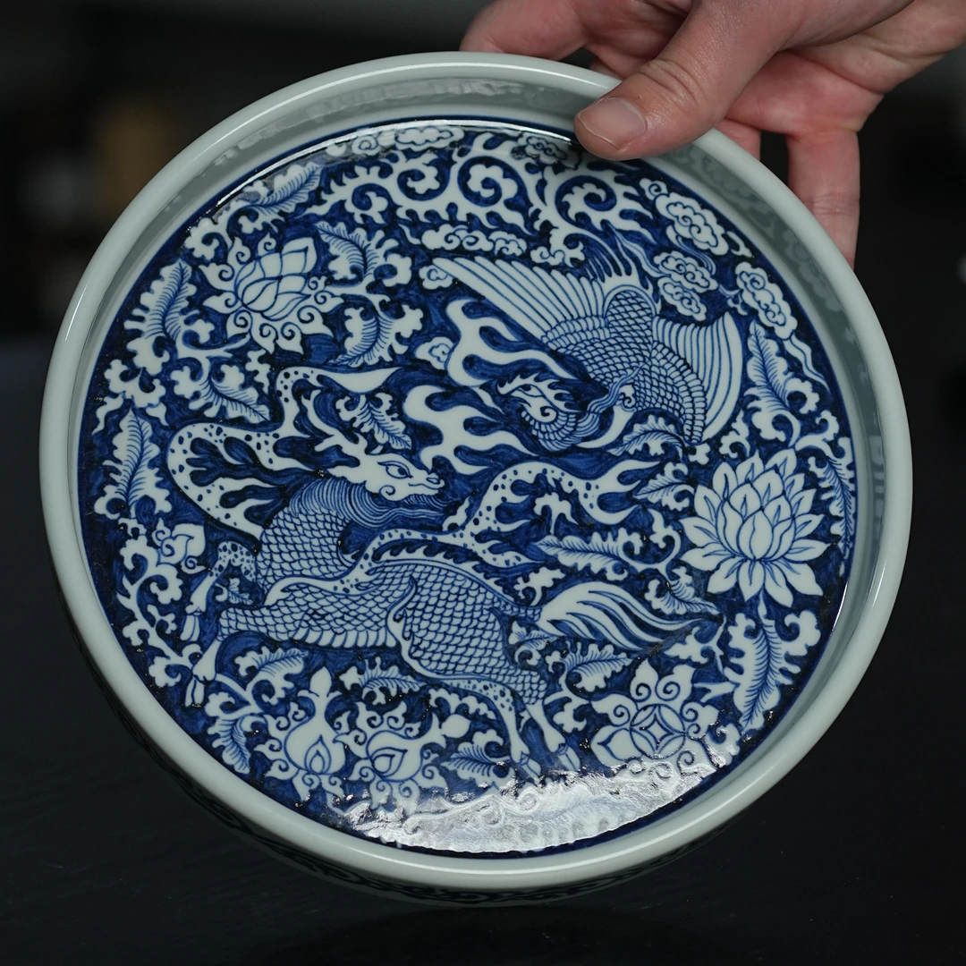 (红叶手作)壶承-蓝底麒麟追凤