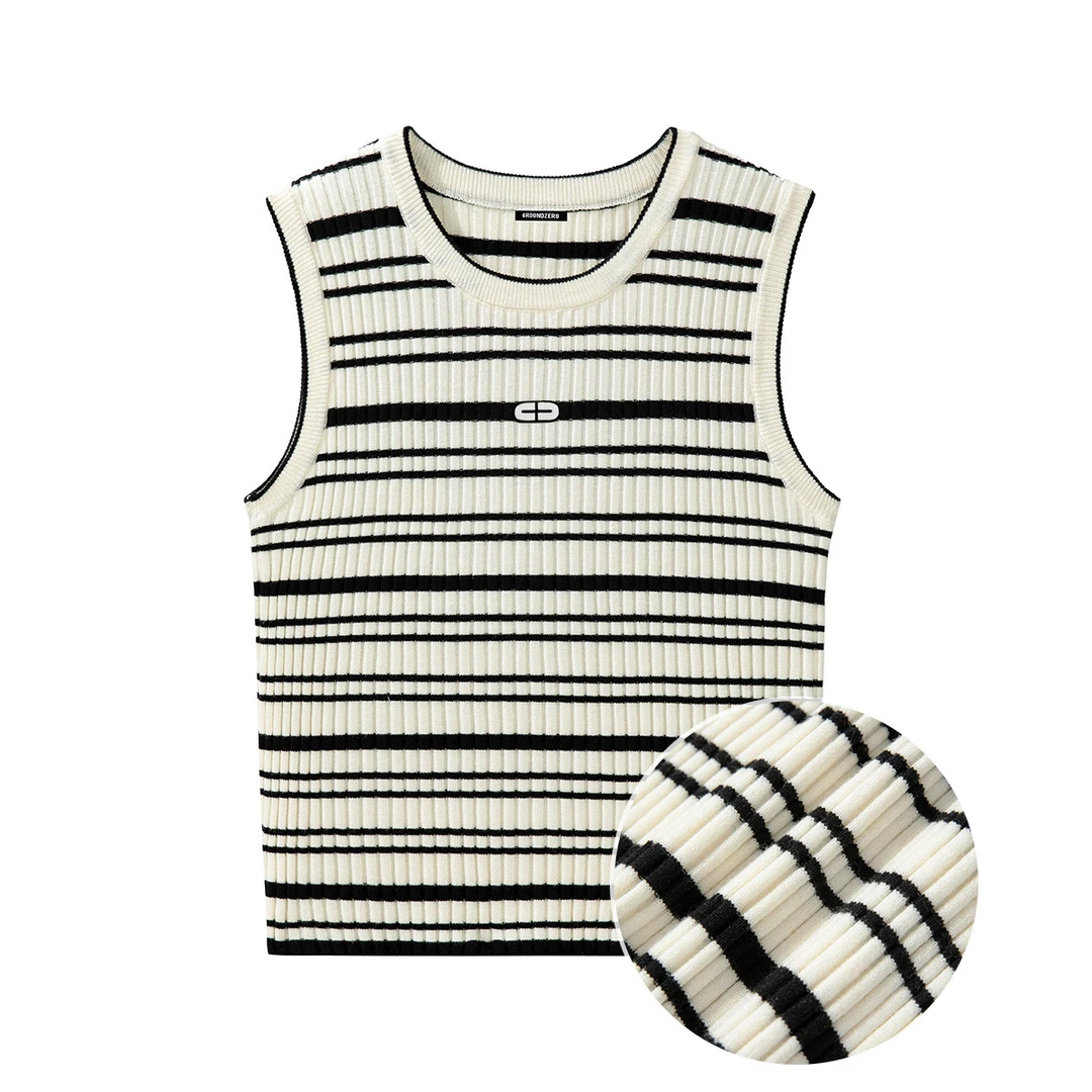 i.tGROUND ZERO时尚坎肩撞色条纹无袖针织背心GZOTPRMW00060