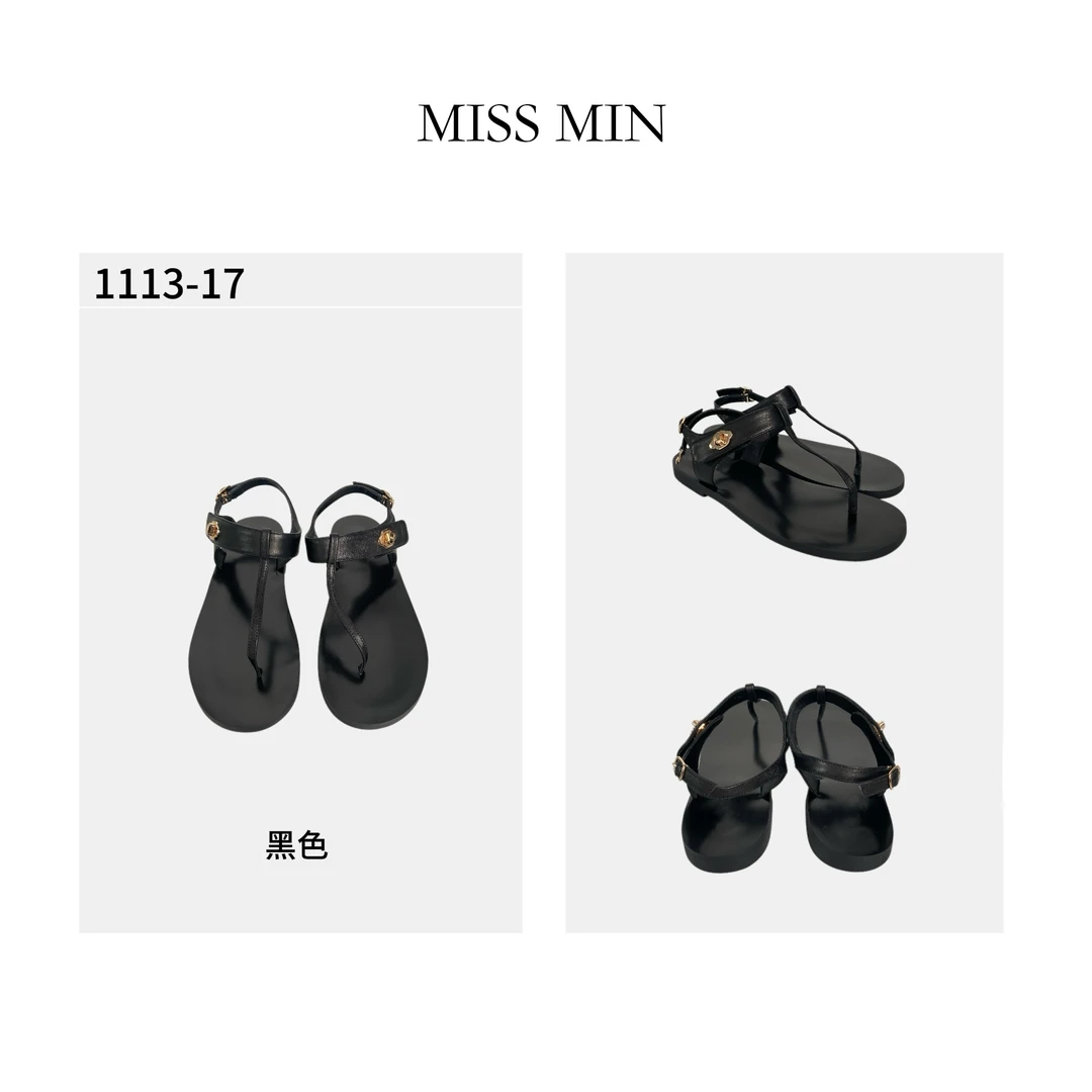 1113-17 夏季人字凉鞋平底夹脚趾罗马仙女风外穿拖鞋MISS MIN