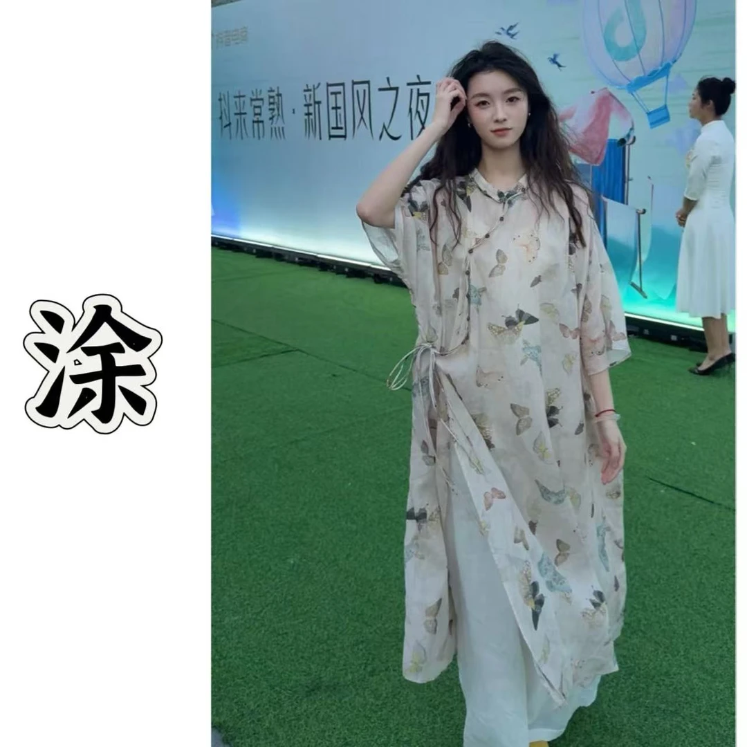 涂涂国风【蝴蝶袍子】原创设计新中式国风禅意苎麻高级定制长款袍子