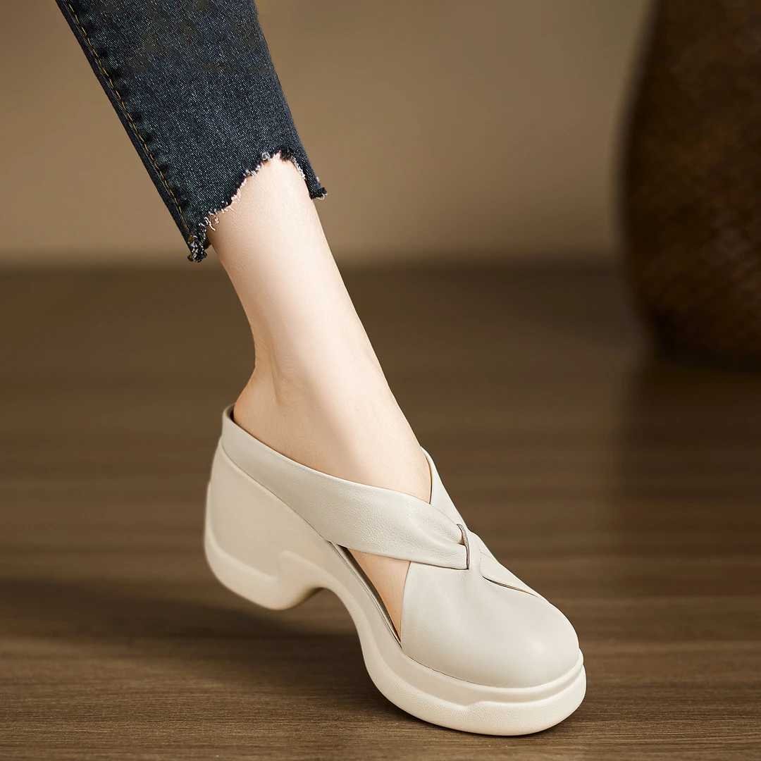 小个子手工女鞋8cm~气质包头半托鞋外穿新款松糕厚底百搭罗马凉拖