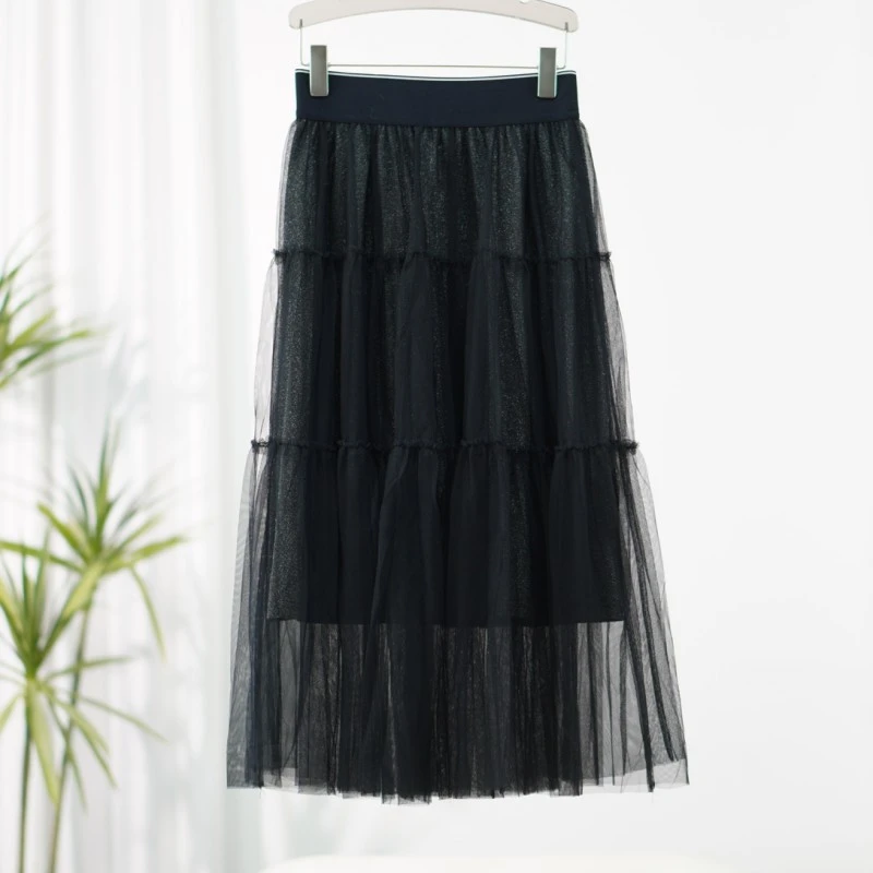 莉推荐 【三C・伊】E426-5   高腰A字网纱半裙黑色Y22410502Q00