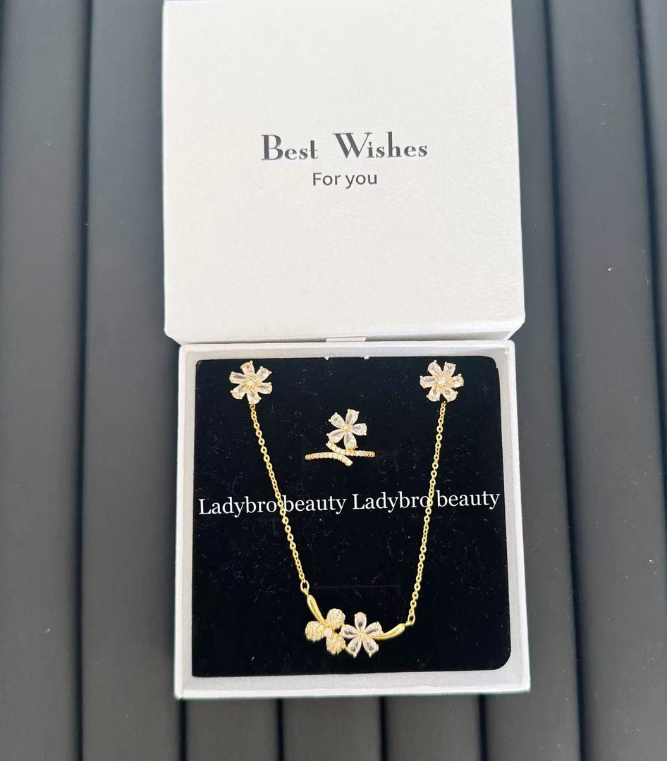 钛钢亚克力项链 双花项链女ins风小众花朵高级感三件套轻奢森系