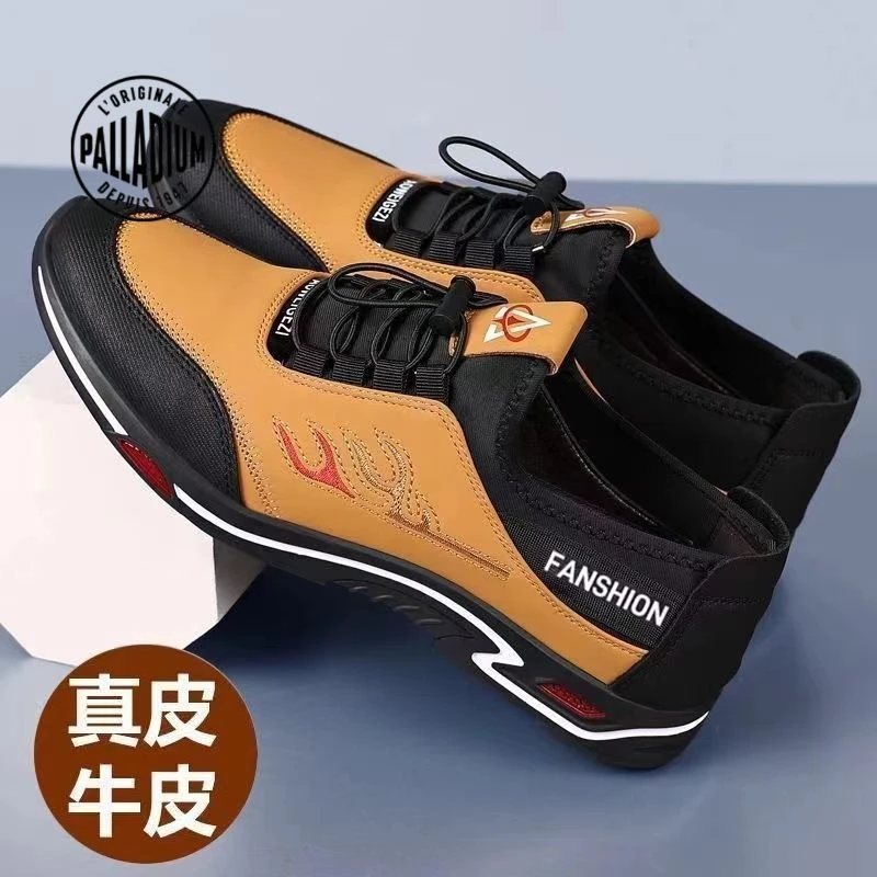 帕拉丁【万达撤柜】真皮男鞋2024爆款安可拉红休闲皮鞋百搭一脚蹬潮