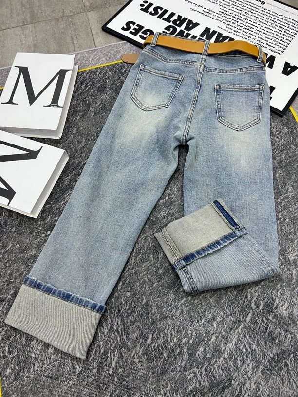 9A1592-L微弹力显瘦百搭高腰做旧兰修身小直筒裤