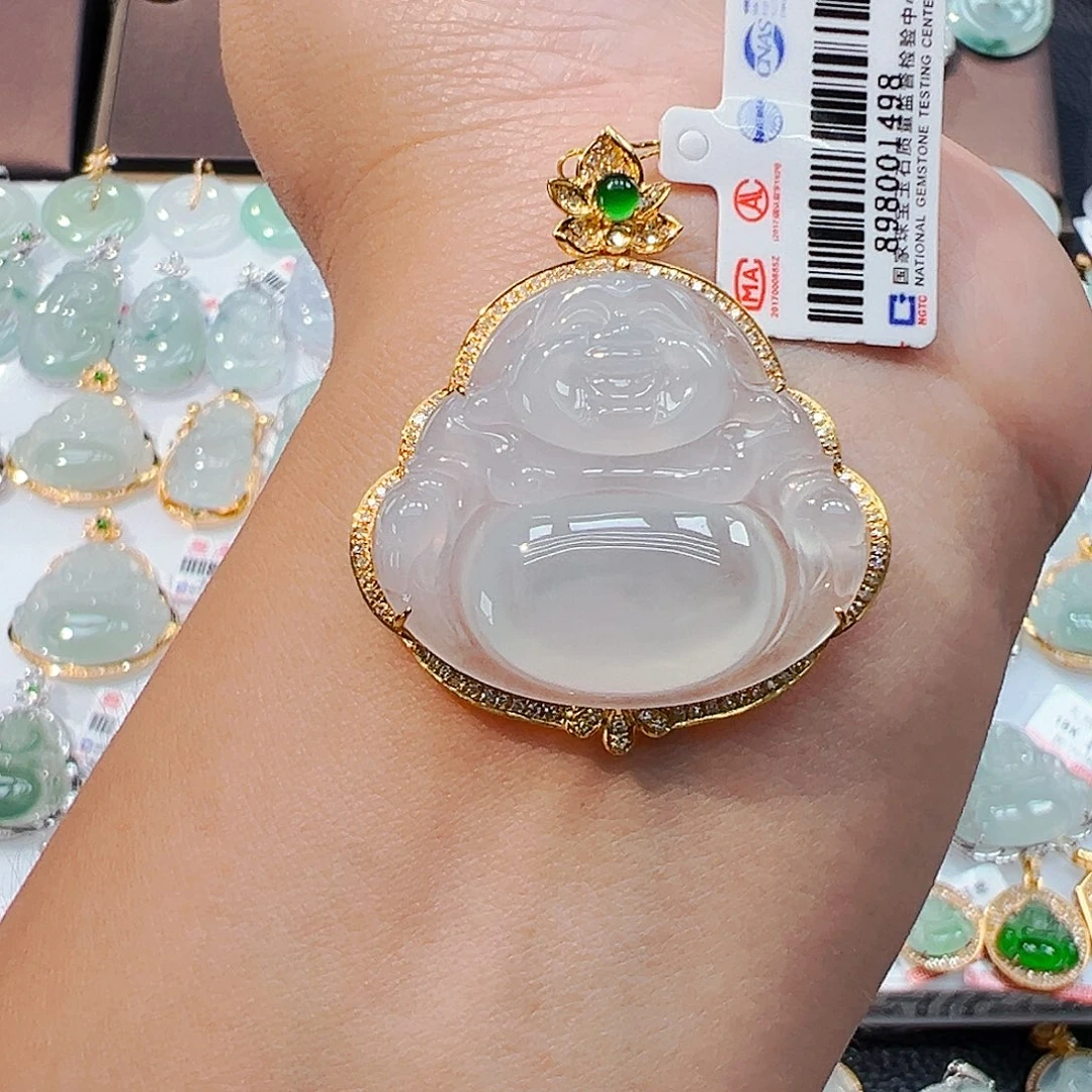吊坠(不含链)18K金镶嵌翡翠佛公