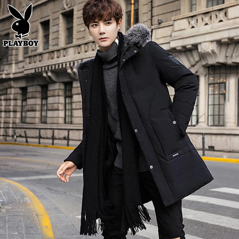 花花公子羽绒服男士2024新款冬装中长款加厚潮流潮牌冬季外套男款
