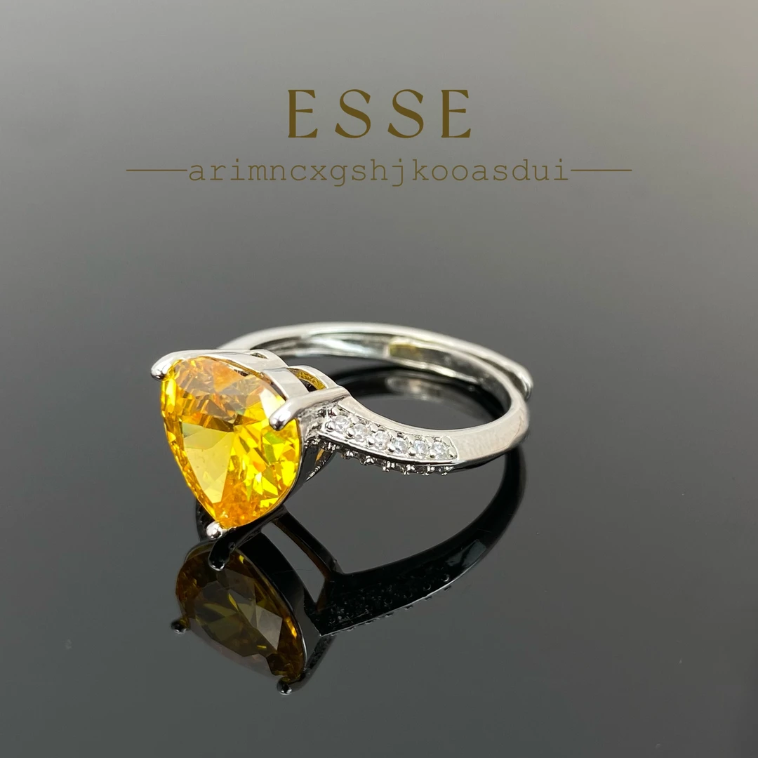 925银合成锆石戒指   【爱玺】ESSE  时尚锆石黄色爱心戒指 608