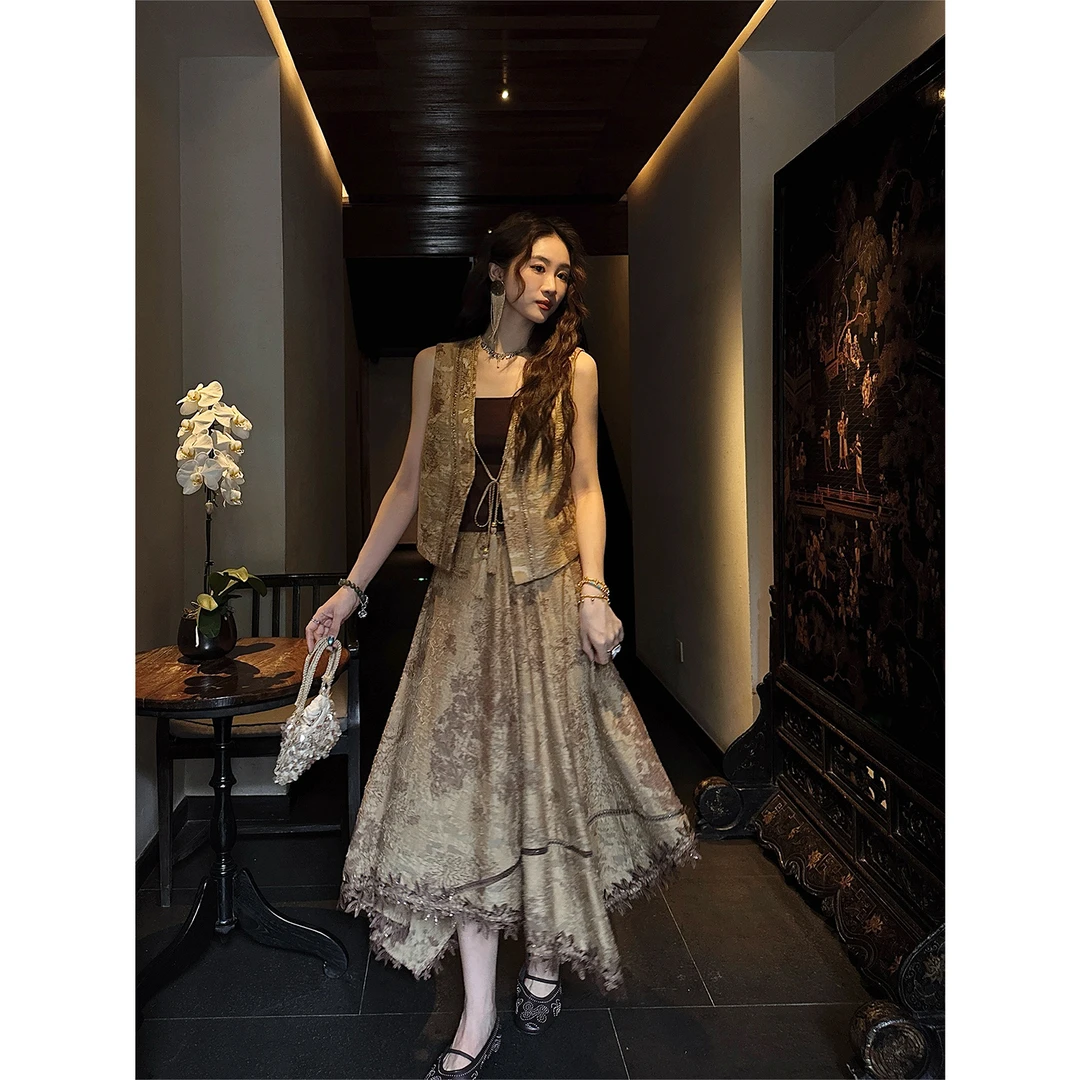 三吉黑花【玉蝶】巨好看的夏装一整套手工编织烫金立体剪花套装