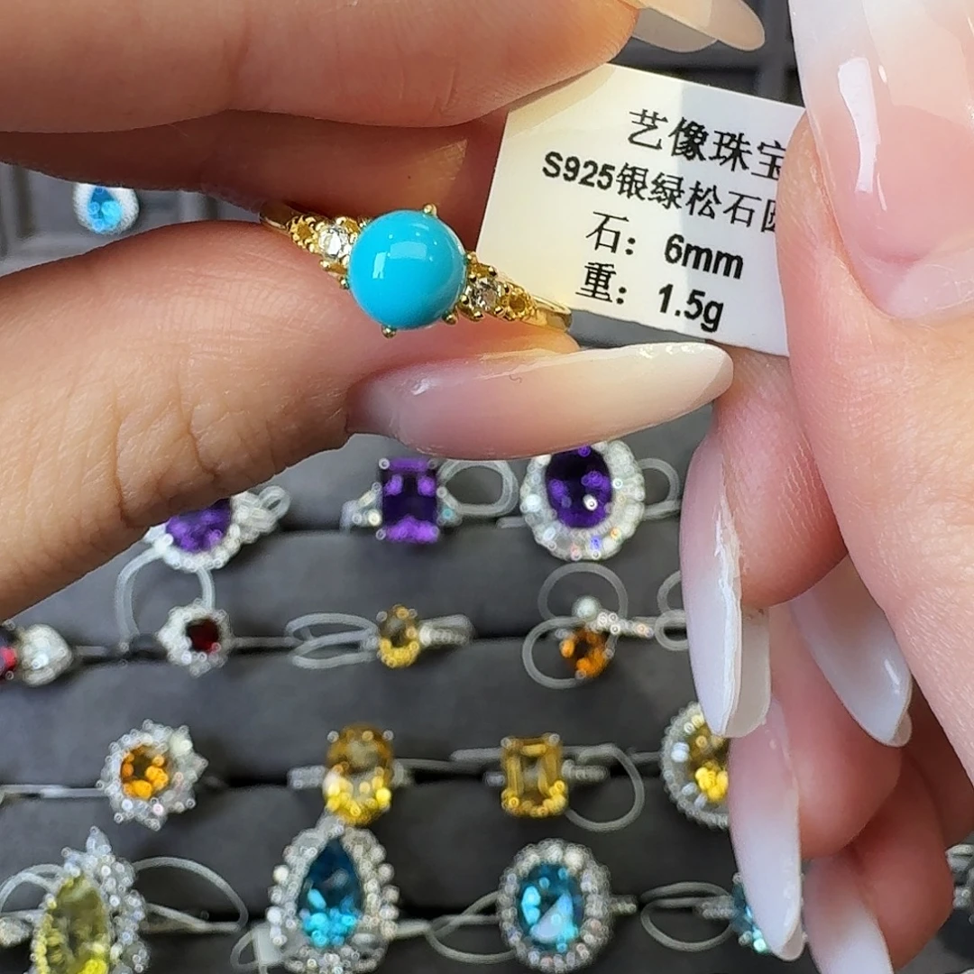 绿松石银S925镶嵌耳饰1.5