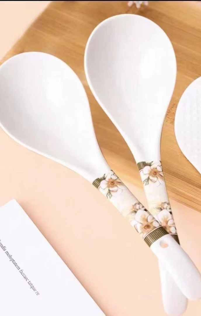 山茶花同款2个陶瓷大汤勺防滑耐高温易清洗 破损补发