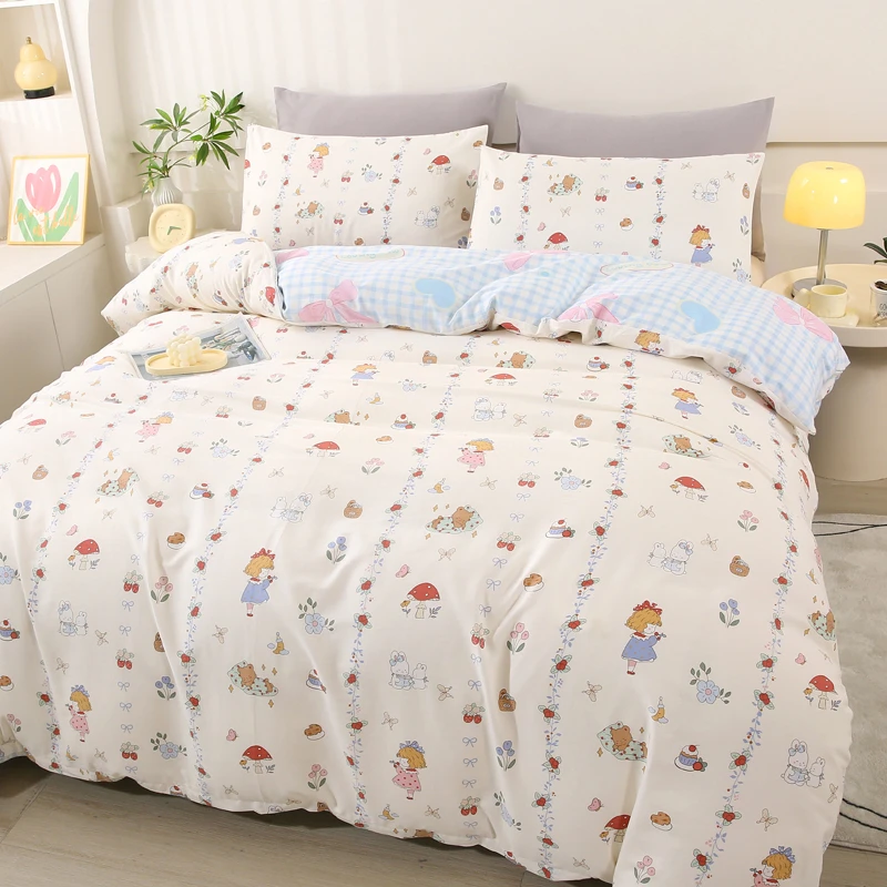 100%全棉斜纹印花四件套小清新纯棉学生三件套被套宿舍床上用品