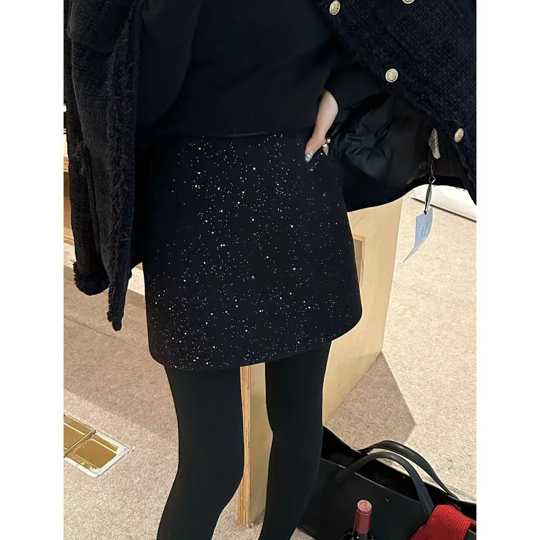 【susu】闪闪设计感！重工亮片A版显瘦精致半身裙(含20%羊毛)