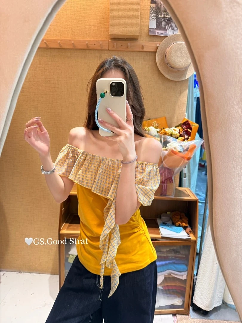 气质度假风格字拼接一字肩T恤2025夏季新款女设计感修身显瘦上衣