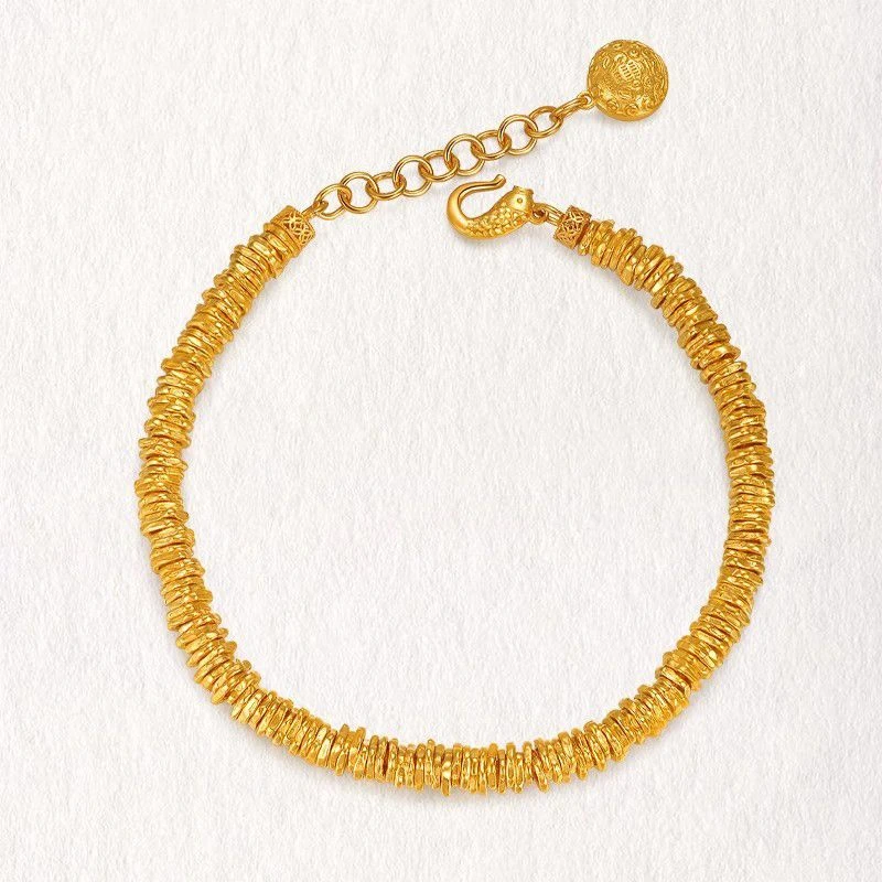 铜合金手链 宫廷风古法盘缠金色手链男女款锤纹款手串小众高颜值