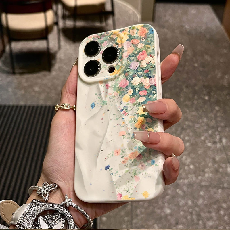 ins月季花适用iphone16苹果15pro手机壳14plus褶皱13磨砂12软11